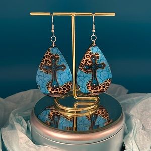 Handmade New - Cross print sublimation earrings .